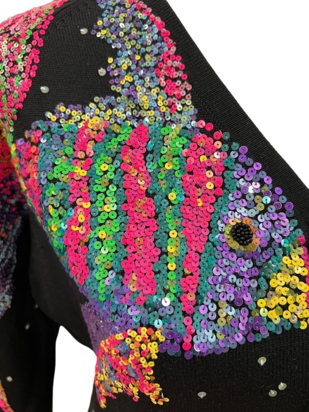 Michael Simon Vintage Sweater Small Y2K Cardigan Silk Art to Wear Fish Seascape - Picture 8 of 16